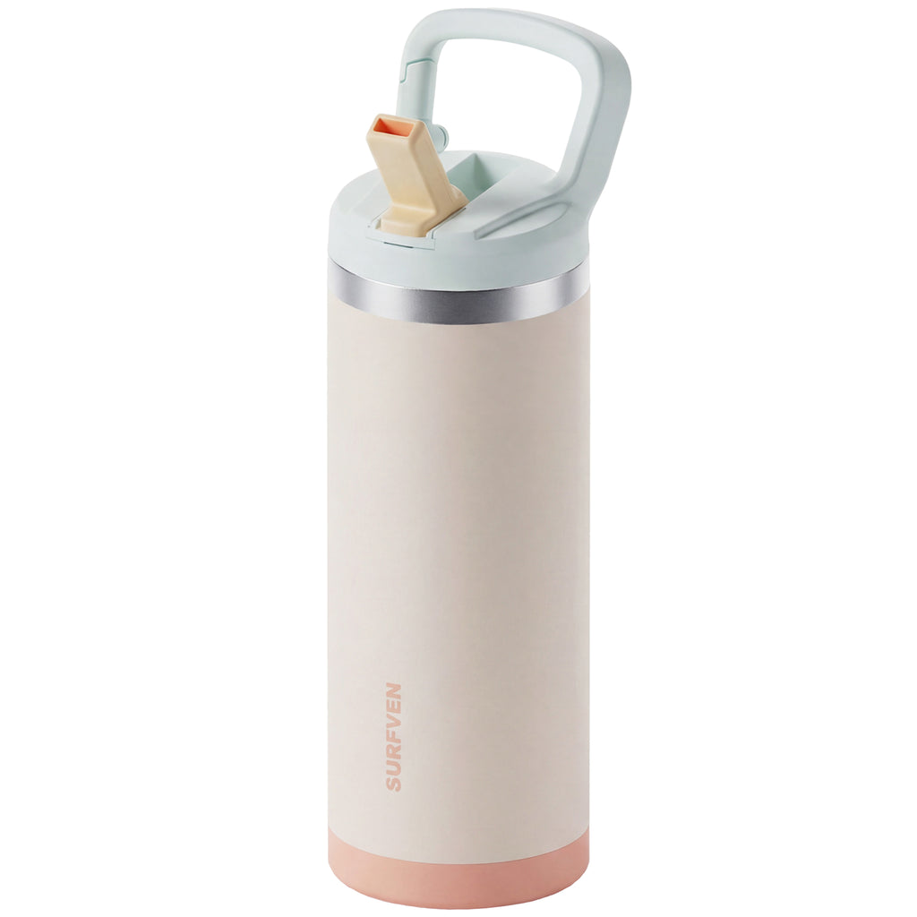 SURFVEN 18 oz Double Wall Stainless Steel Insulated Water Bottle with Leak Proof Flip Straw Lid, Egg Shell
