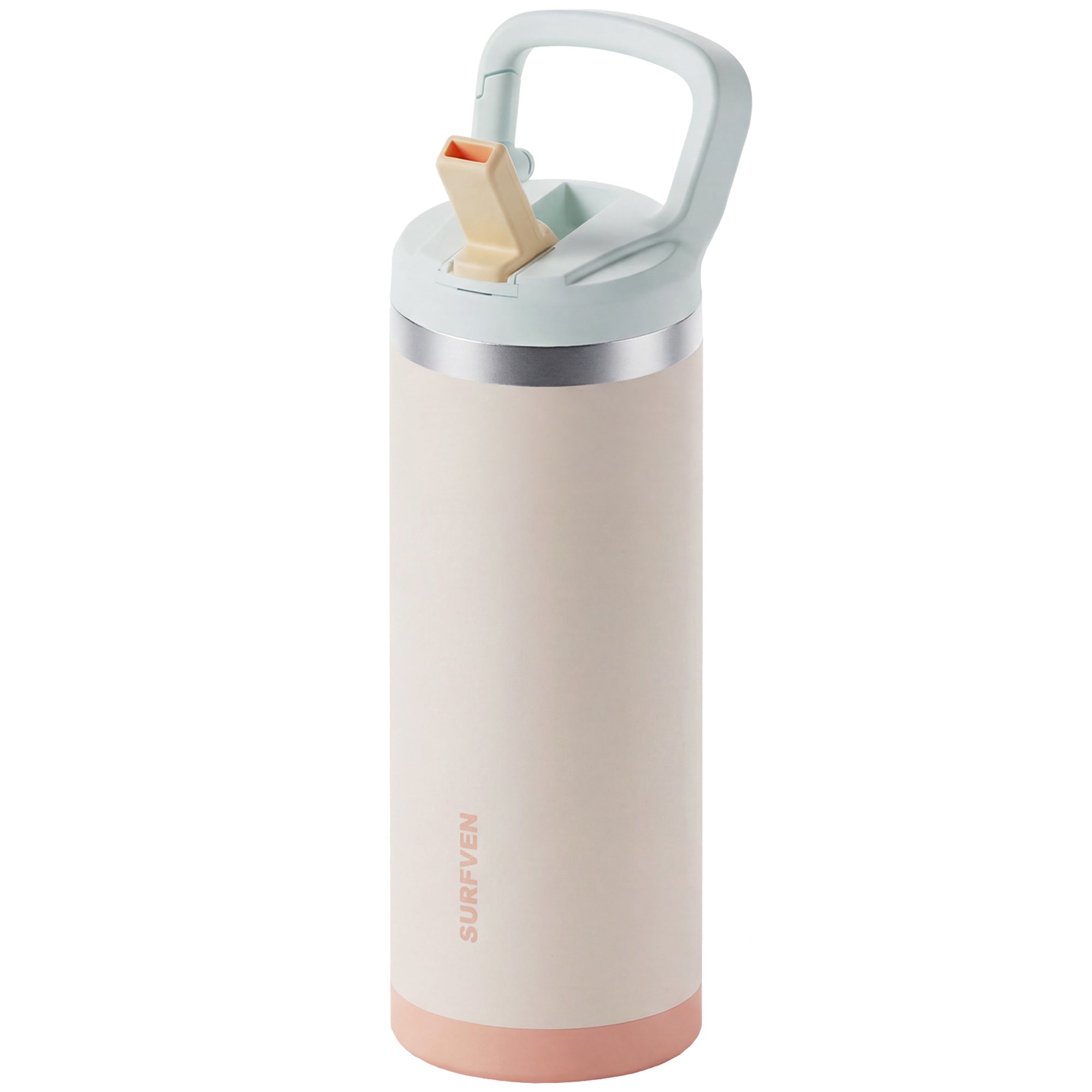 SURFVEN 18 oz Double Wall Stainless Steel Insulated Water Bottle with Leak Proof Flip Straw Lid, Egg Shell