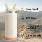 SURFVEN 27 oz Stainless Steel Double Wall Insulated Water Bottle with Flip-up Straw Lid, Egg Shell