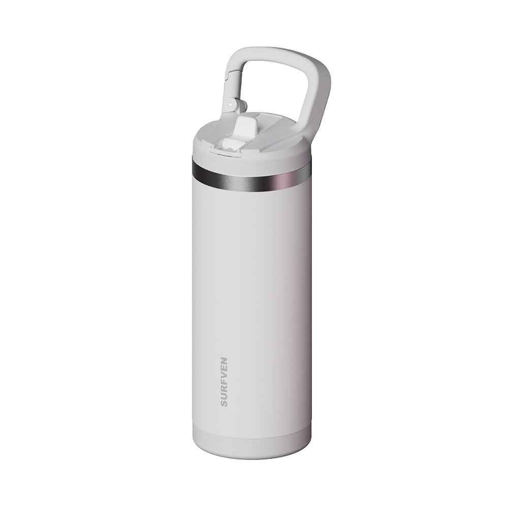 SURFVEN 18 oz Double Wall Stainless Steel Insulated Water Bottle with Leak Proof Flip Straw Lid, White