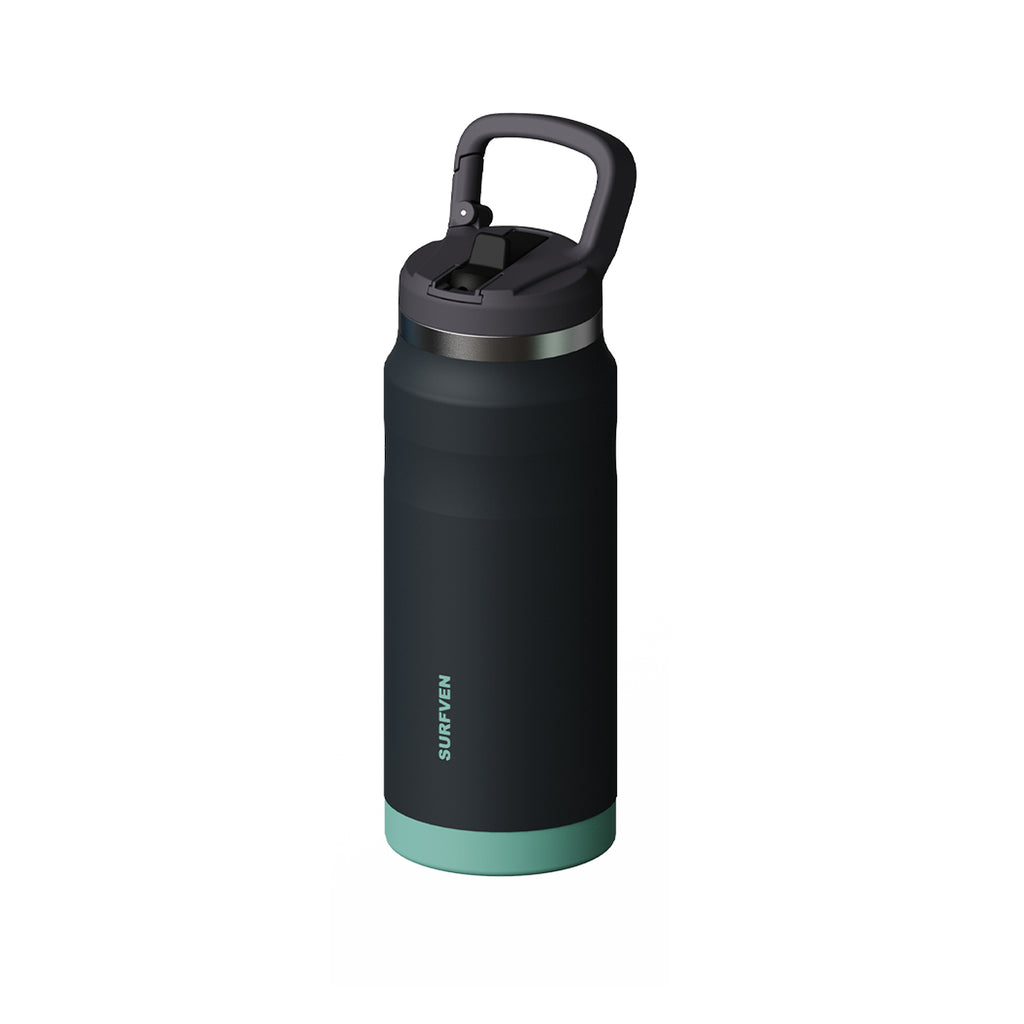 SURFVEN 27 oz Stainless Steel Double Wall Insulated Water Bottle with Flip-up Straw Lid, Black