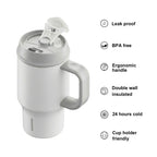 SURFVEN 30oz Insulated Stainless Steel Tumbler with Handle and Leak Proof Dual Sip Lid, White