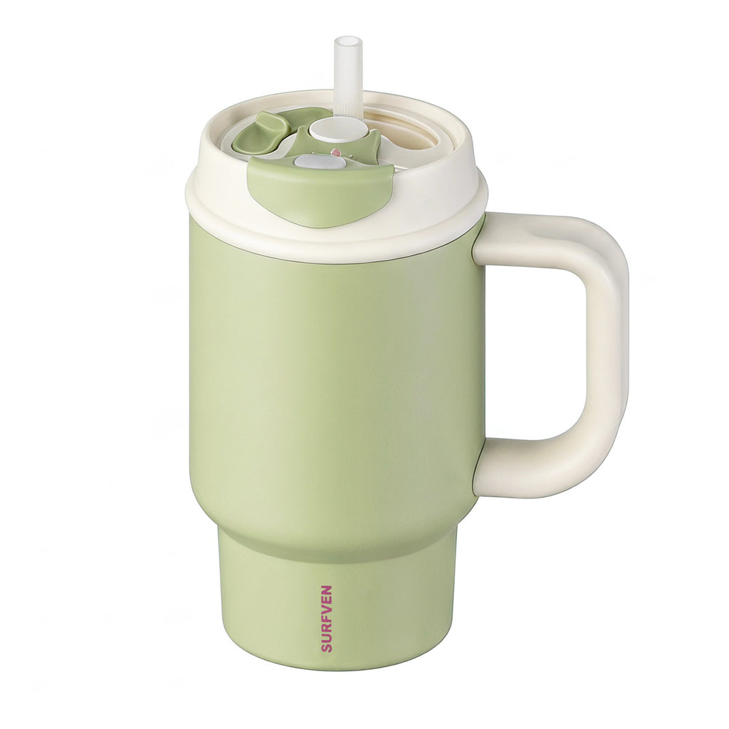 SURFVEN 24oz Double Wall Stainless Steel Insulated Tumbler with Handle and 2-in-1 Lid, Avocado Green