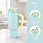 SURFVEN 40oz Double Wall Stainless Steel Insulated Tumbler with Handle and 2-in-1 Lid, Mint Blue