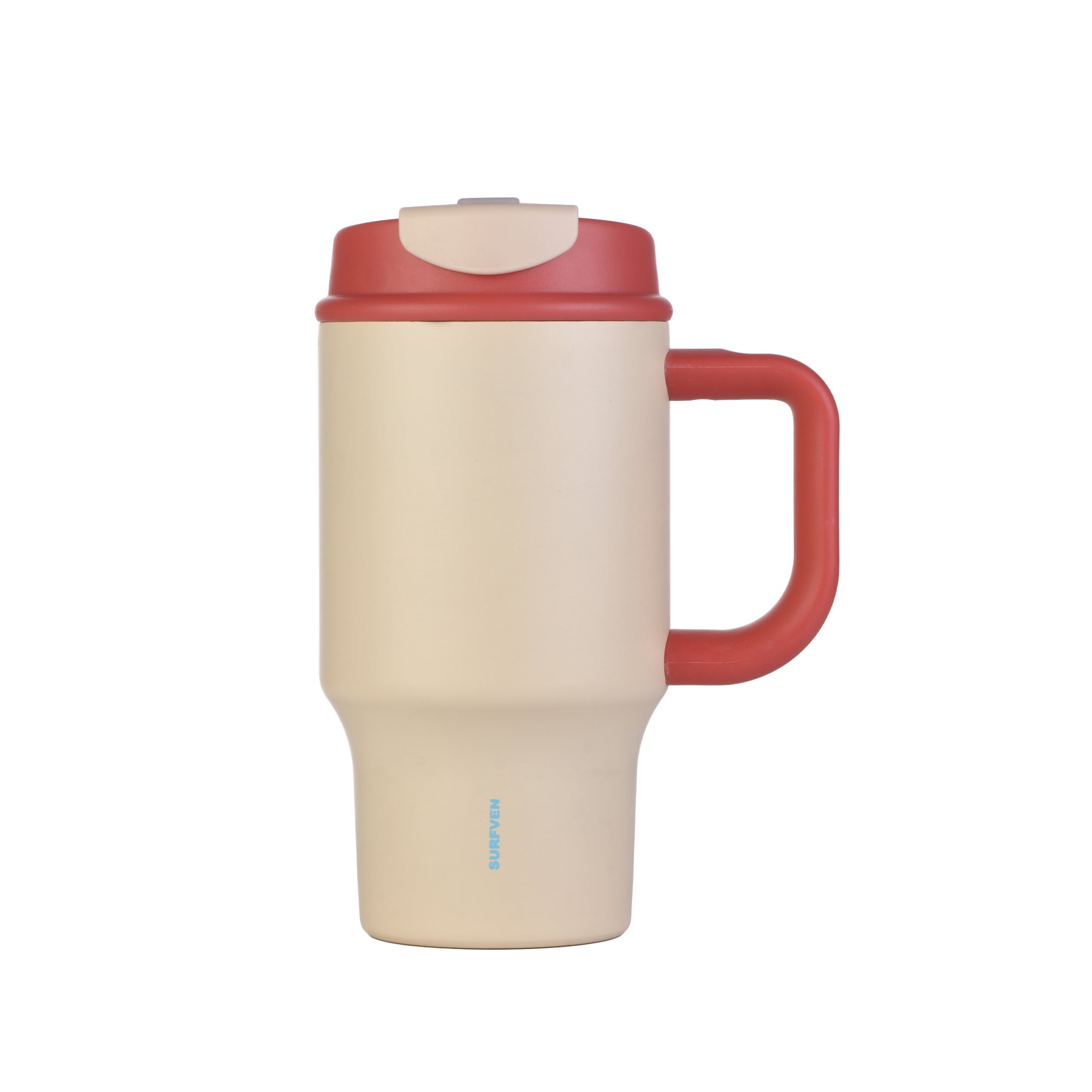 SURFVEN 30oz Insulated Stainless Steel Tumbler with Handle and Leak Proof Dual Sip Lid, Apricot Cream