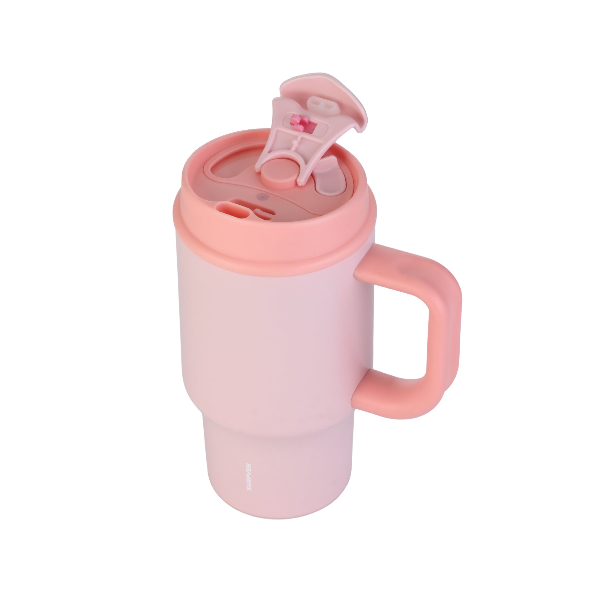 SURFVEN 30oz Insulated Stainless Steel Tumbler with Handle and Leak Proof Dual Sip Lid, Pink