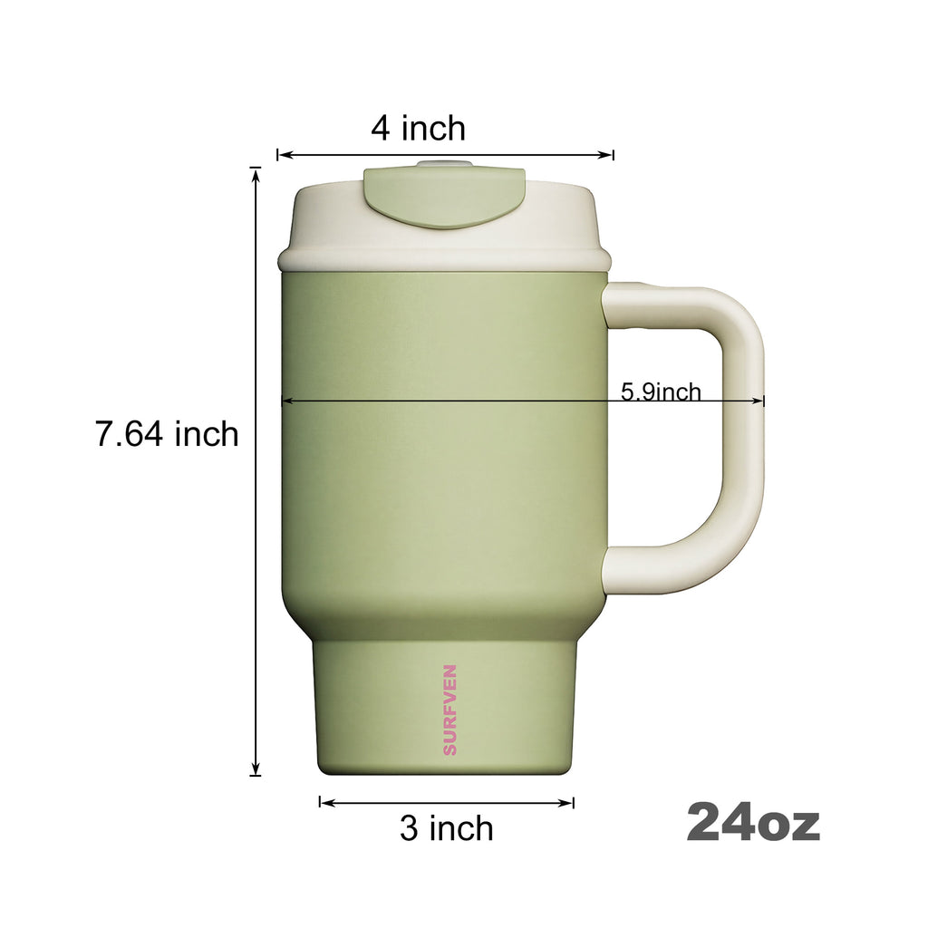 SURFVEN 24oz Double Wall Stainless Steel Insulated Tumbler with Handle and 2-in-1 Lid, Avocado Green
