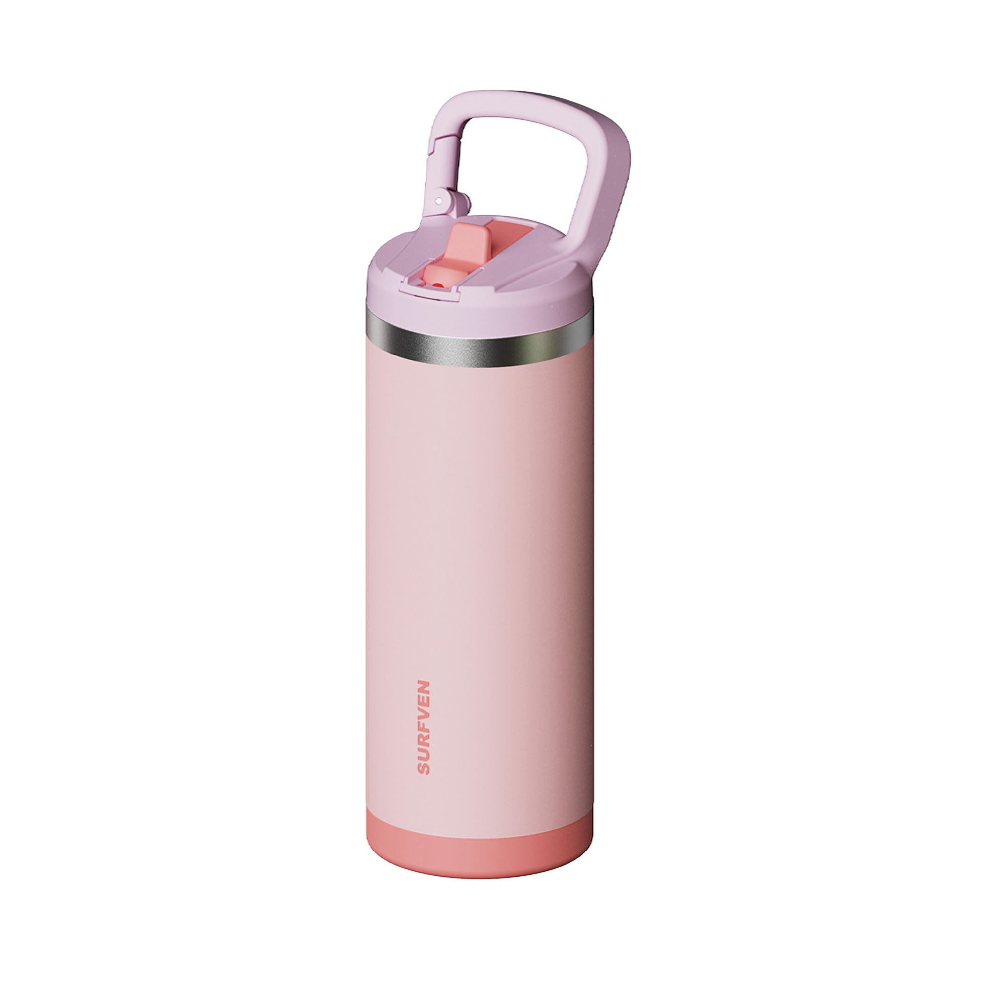SURFVEN 18 oz Double Wall Stainless Steel Insulated Water Bottle with Leak Proof Flip Straw Lid, Pink