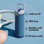 SURFVEN 18 oz Double Wall Stainless Steel Insulated Water Bottle with Leak Proof Flip Straw Lid, Blue