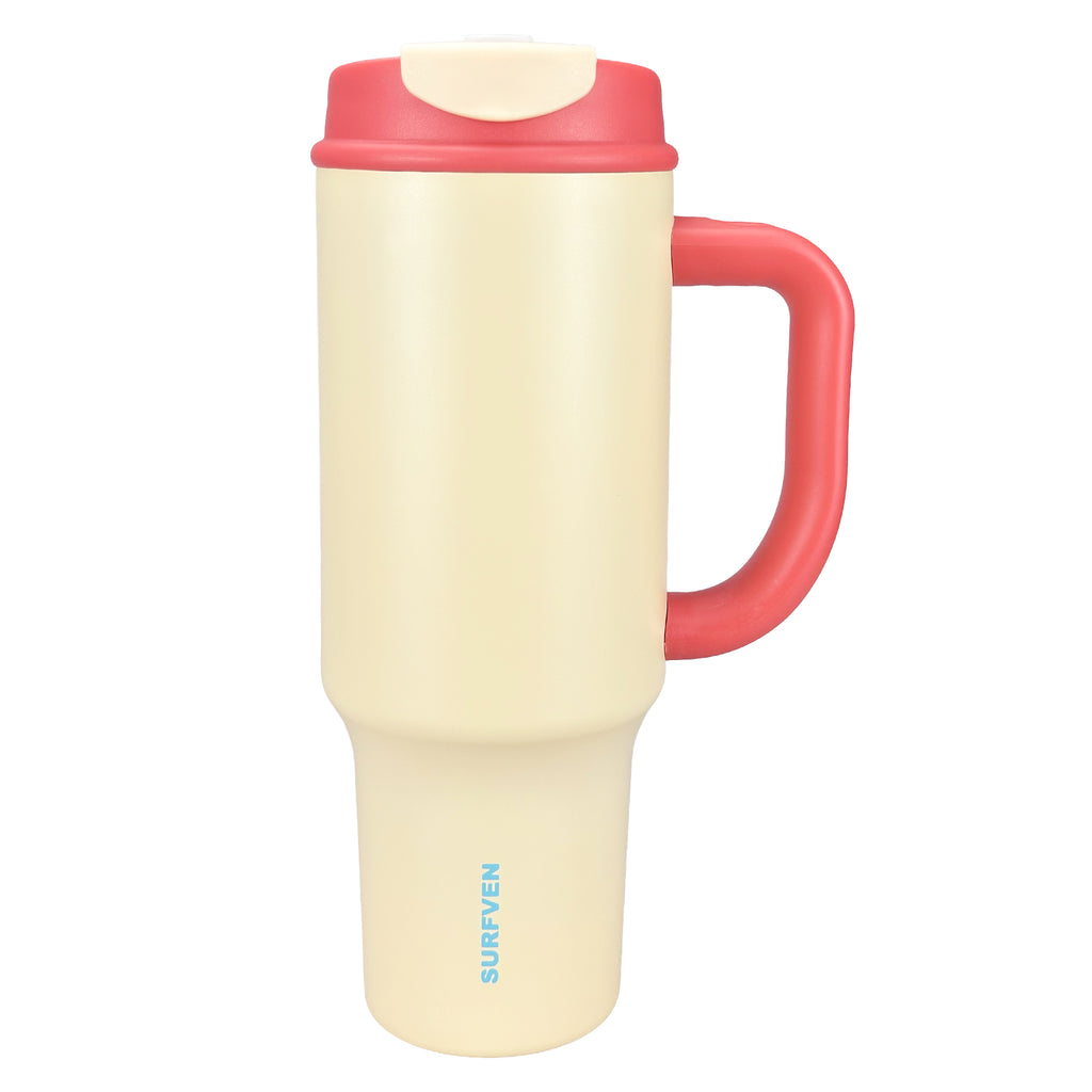 SURFVEN 40oz Double Wall Stainless Steel Insulated Tumbler with Handle and 2-in-1 Lid, Egg Shell