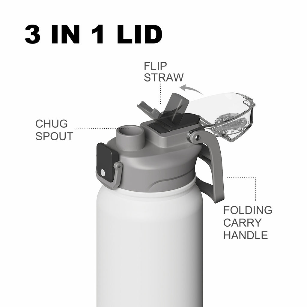 SURFVEN 27 oz Vacuum Insulated Stainless Steel Water Bottle with 3-in-1 Lid, White