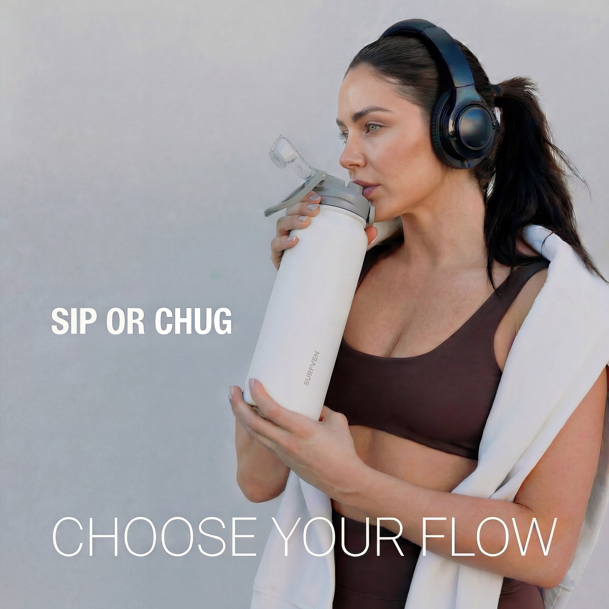 SURFVEN 27 oz Vacuum Insulated Stainless Steel Water Bottle with 3-in-1 Lid, White