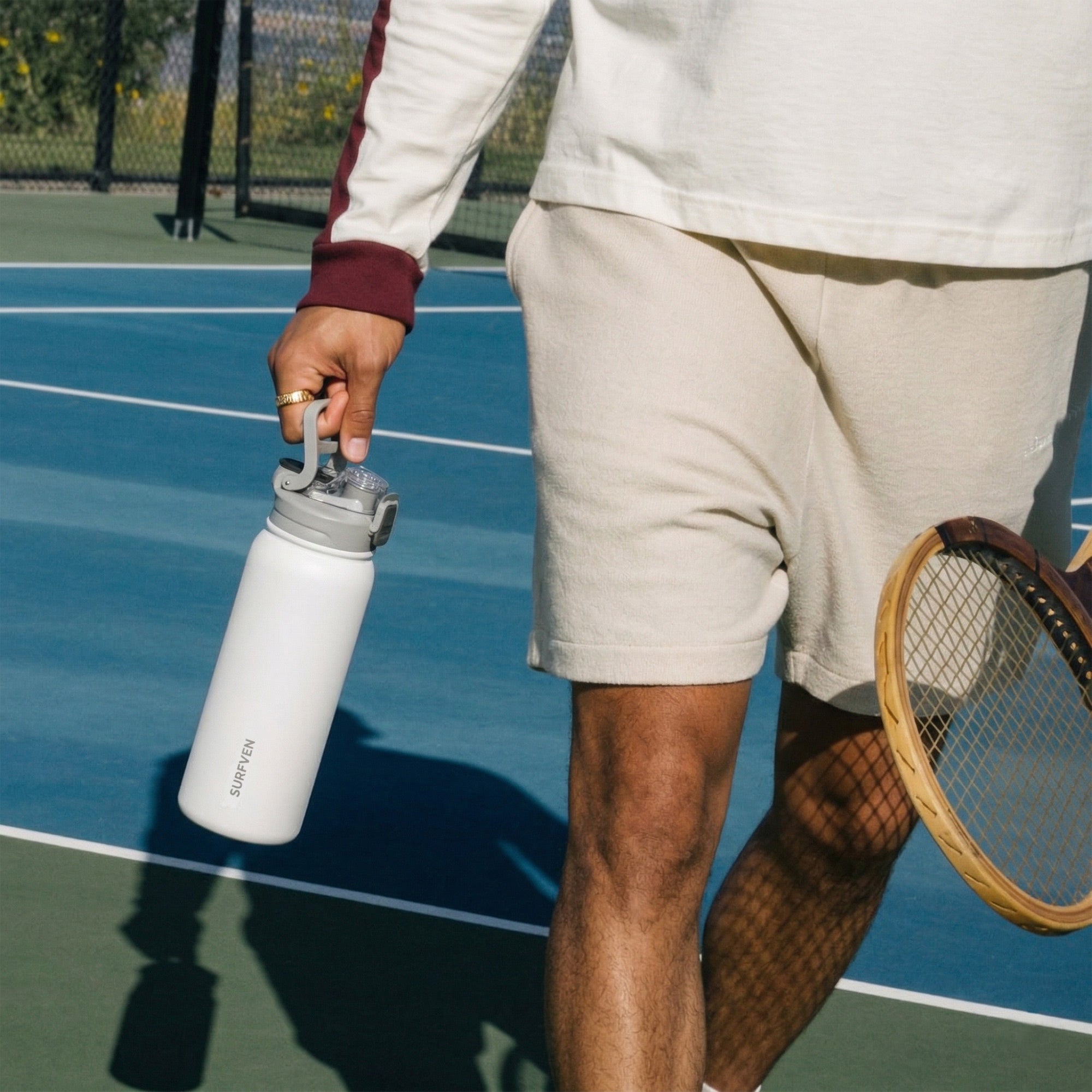 SURFVEN 27 oz Vacuum Insulated Stainless Steel Water Bottle with 3-in-1 Lid, White