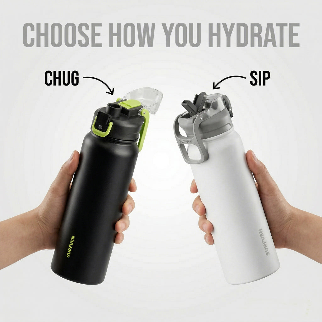 SURFVEN 27 oz Vacuum Insulated Stainless Steel Water Bottle with 3-in-1 Lid, White