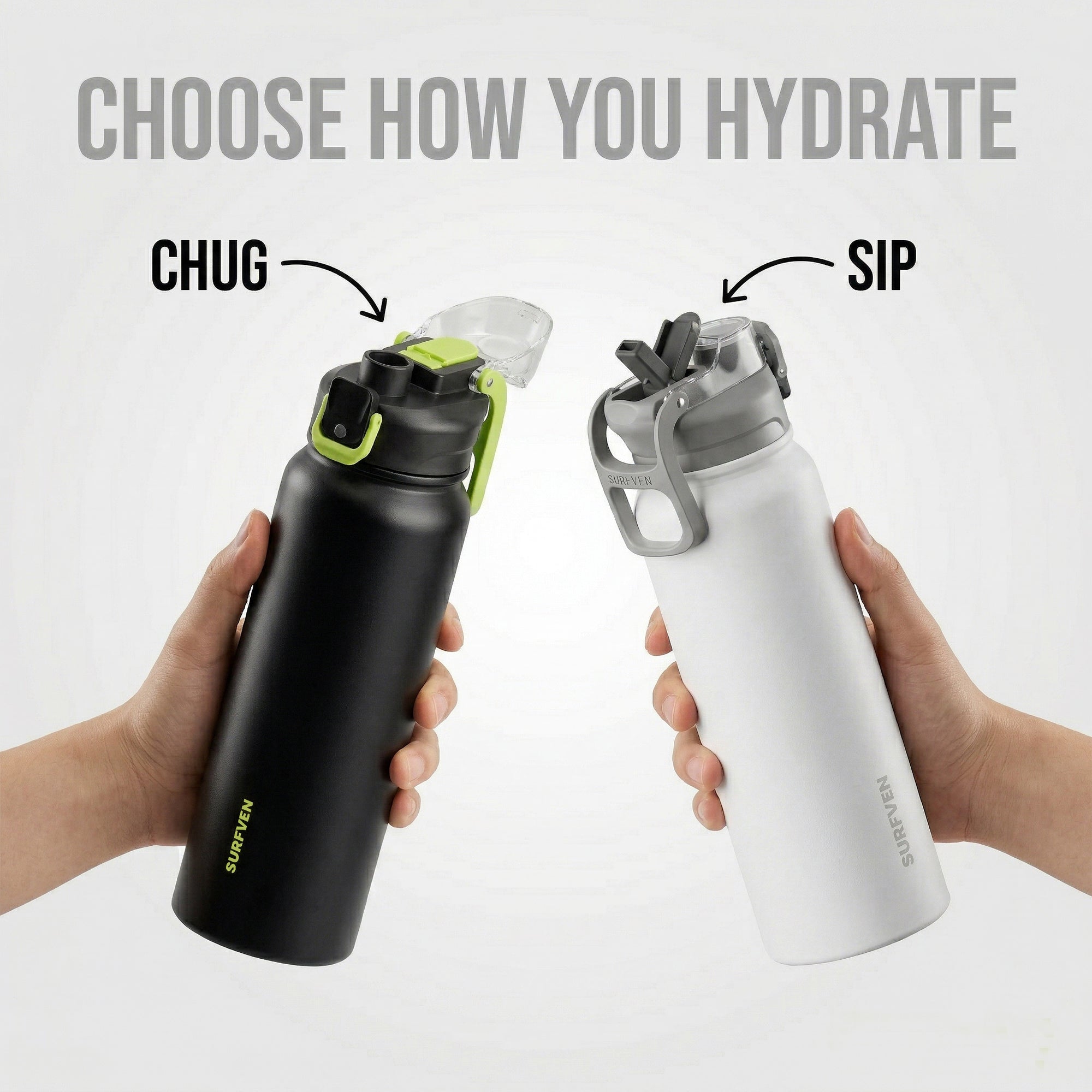 SURFVEN 27 oz Vacuum Insulated Stainless Steel Water Bottle with 3-in-1 Lid, White