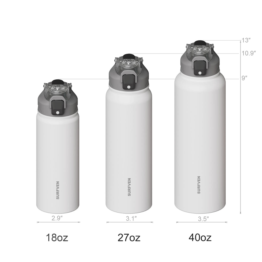 SURFVEN 27 oz Vacuum Insulated Stainless Steel Water Bottle with 3-in-1 Lid, White