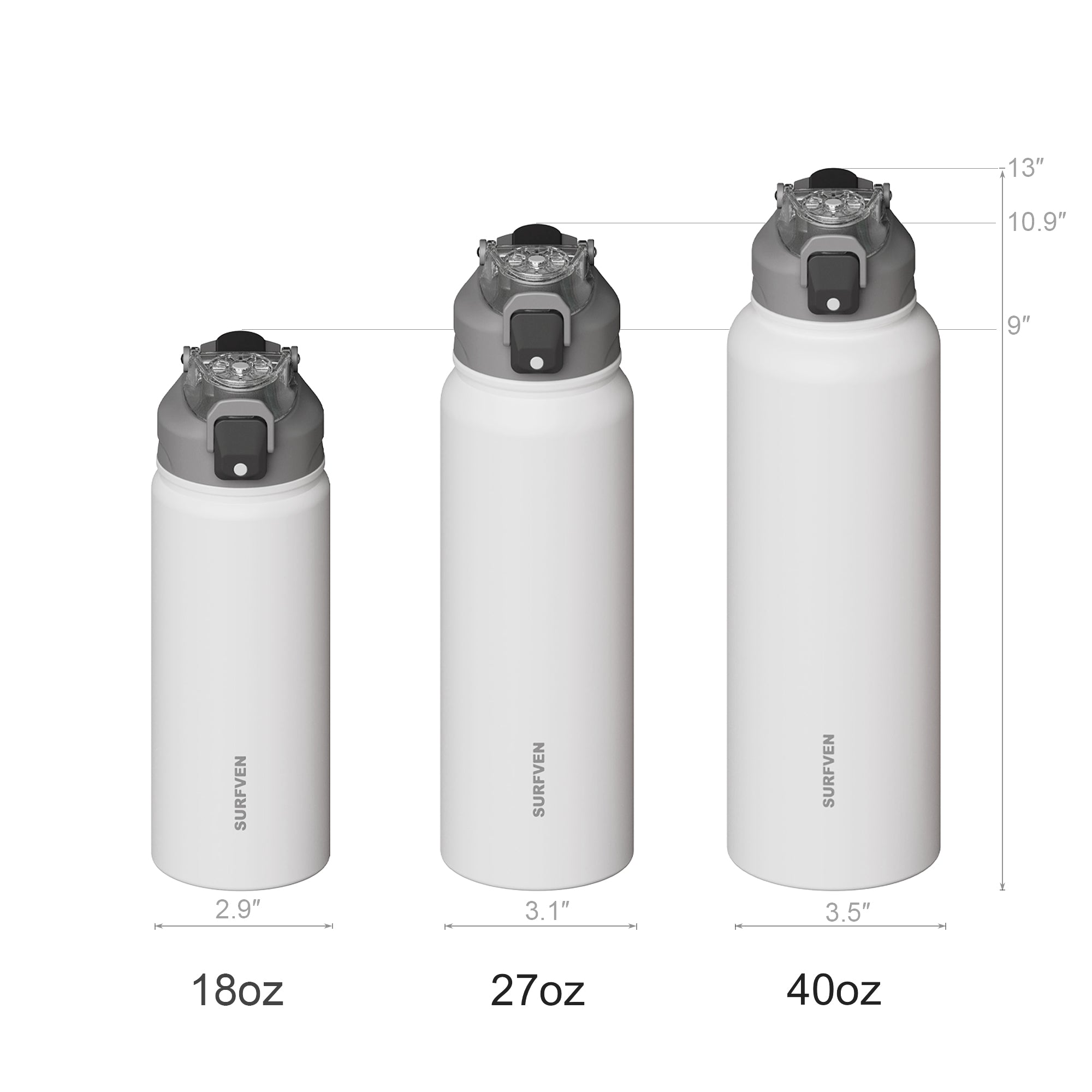 SURFVEN 27 oz Vacuum Insulated Stainless Steel Water Bottle with 3-in-1 Lid, White