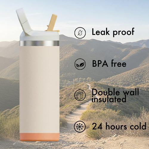 SURFVEN 18 oz Double Wall Stainless Steel Insulated Water Bottle with Leak Proof Flip Straw Lid, Egg Shell