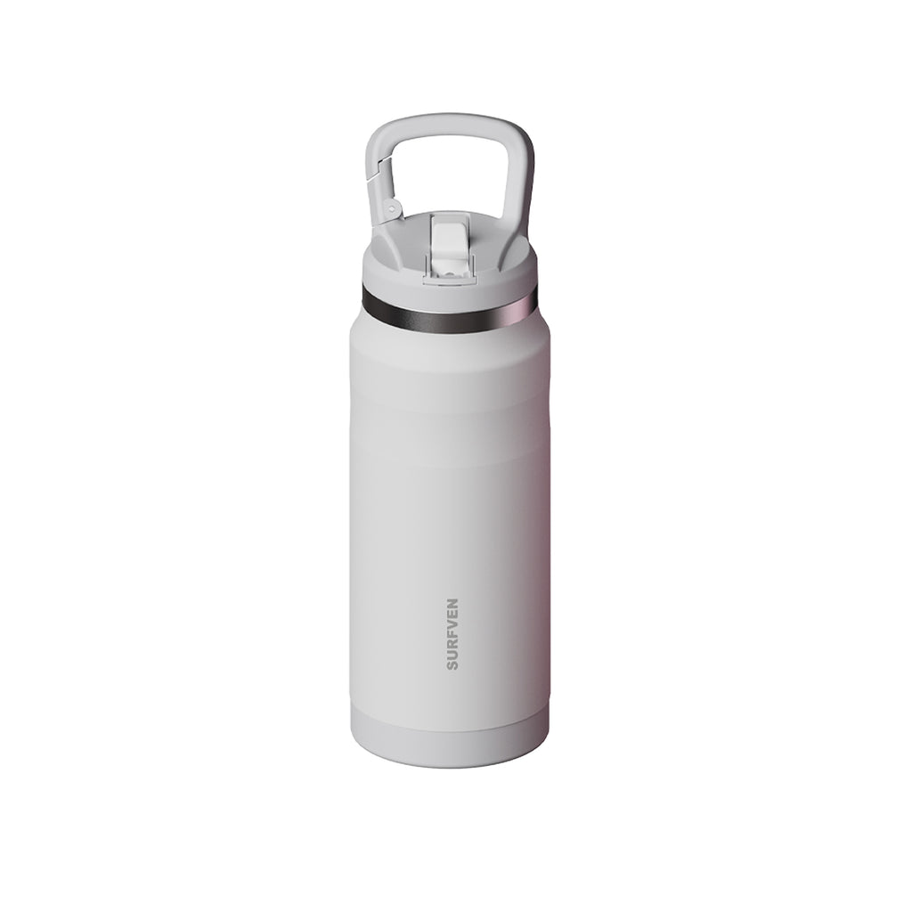 SURFVEN 27 oz Stainless Steel Double Wall Insulated Water Bottle with Flip-up Straw Lid, White