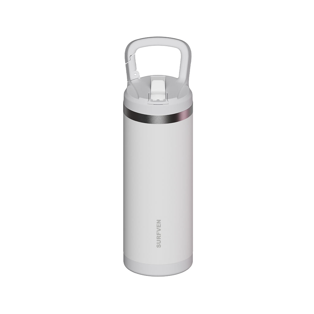 SURFVEN 18 oz Double Wall Stainless Steel Insulated Water Bottle with Leak Proof Flip Straw Lid, White