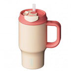 SURFVEN 30oz Insulated Stainless Steel Tumbler with Handle and Leak Proof Dual Sip Lid, Apricot Cream