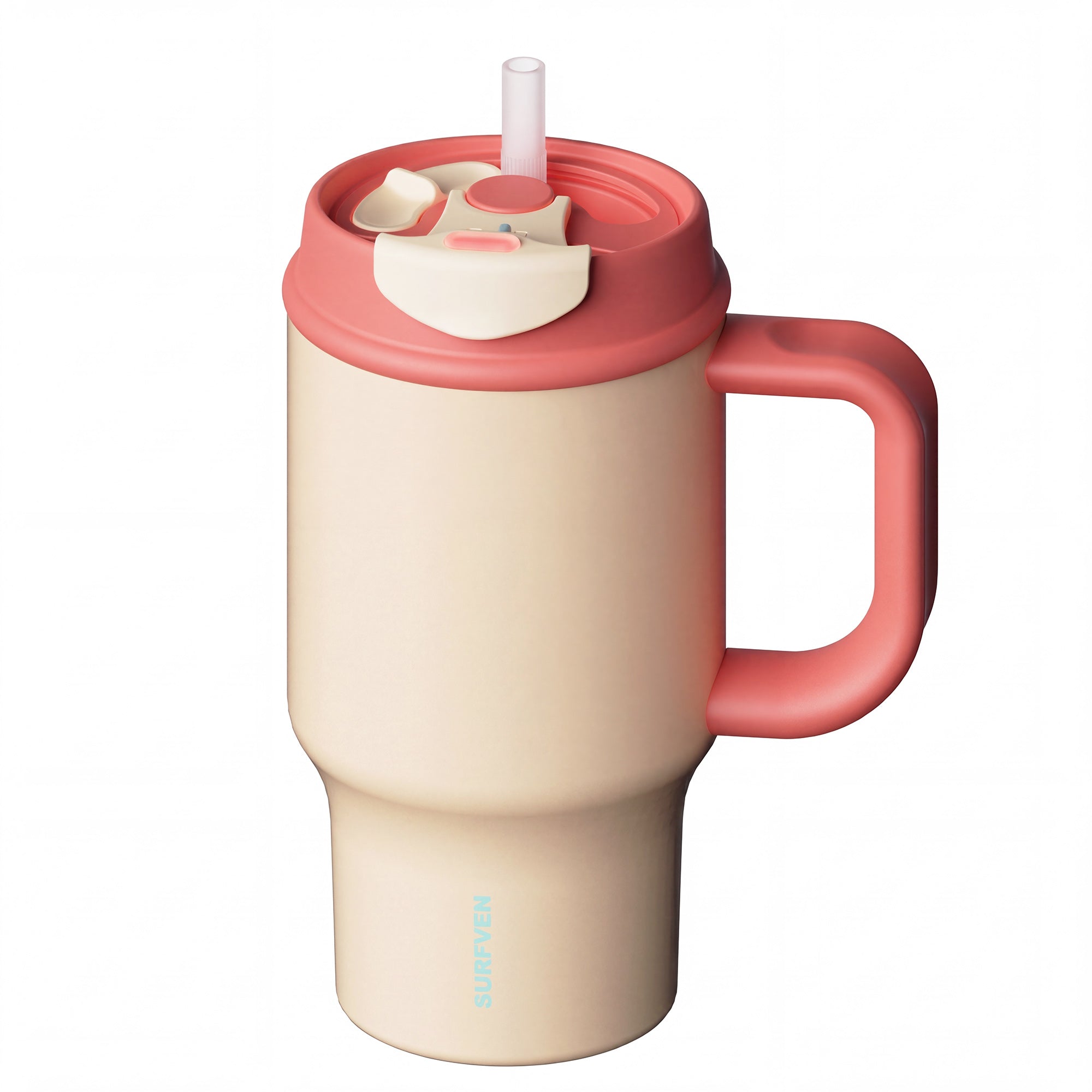 SURFVEN 30oz Insulated Stainless Steel Tumbler with Handle and Leak Proof Dual Sip Lid, Apricot Cream