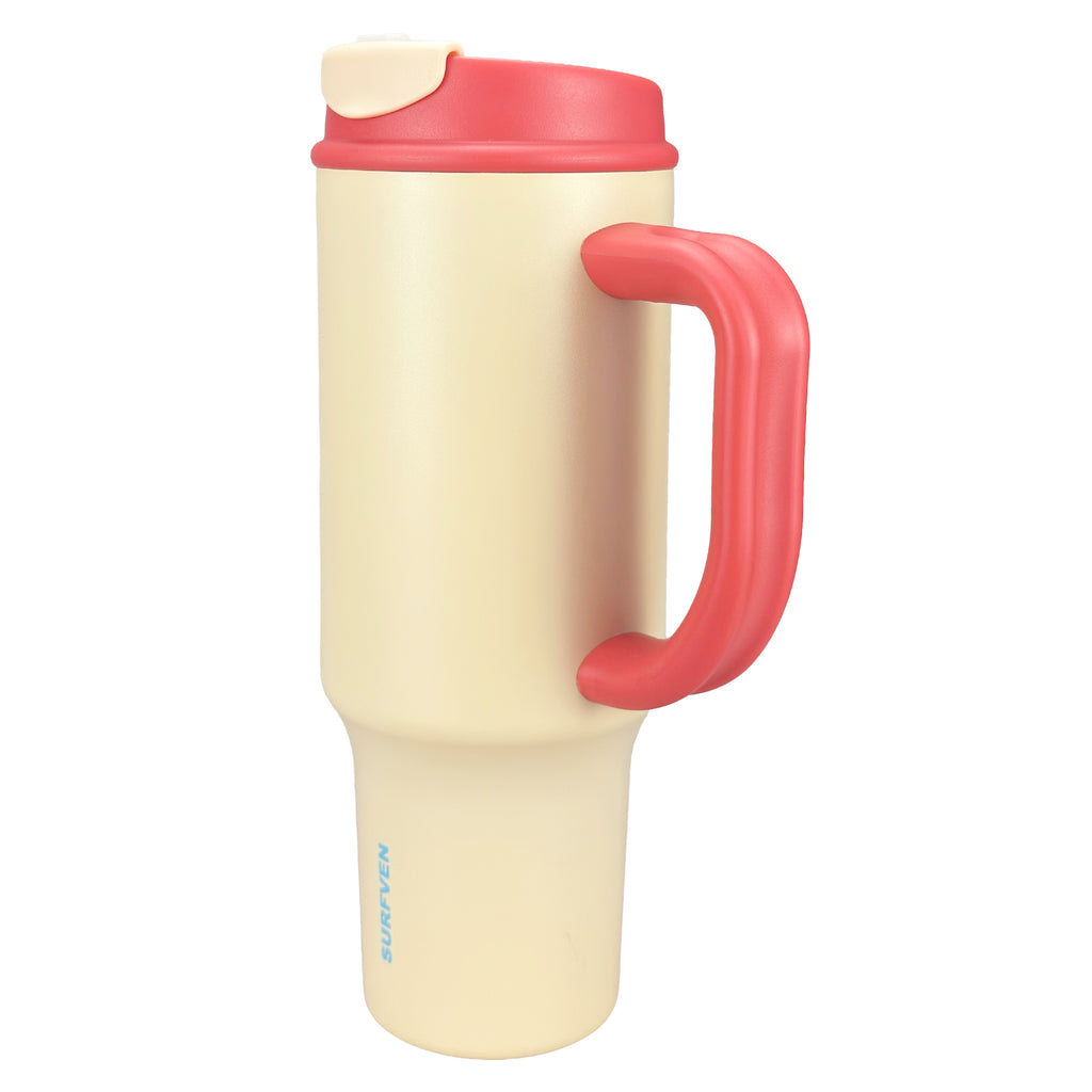 SURFVEN 40oz Double Wall Stainless Steel Insulated Tumbler with Handle and 2-in-1 Lid, Egg Shell