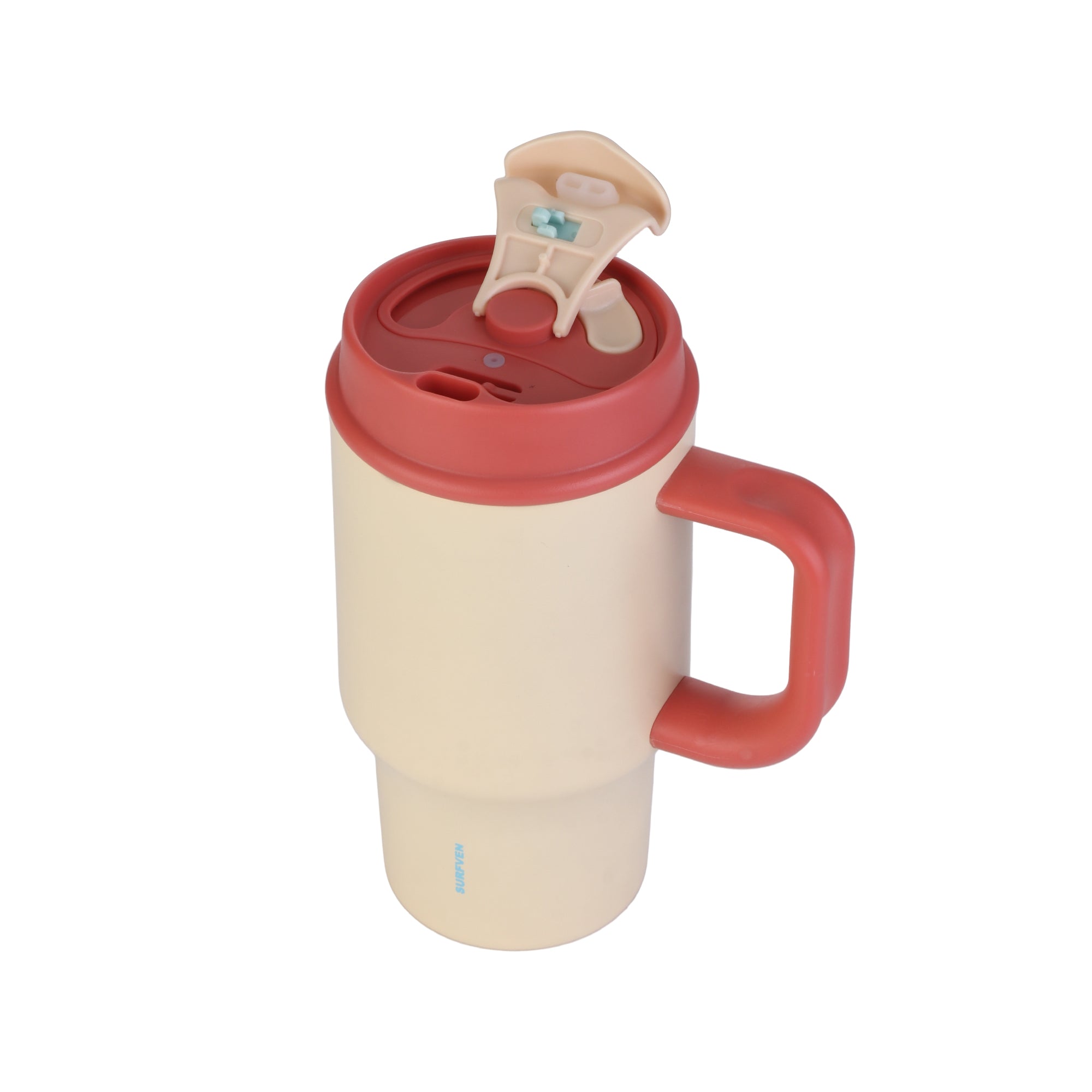 SURFVEN 30oz Insulated Stainless Steel Tumbler with Handle and Leak Proof Dual Sip Lid, Apricot Cream