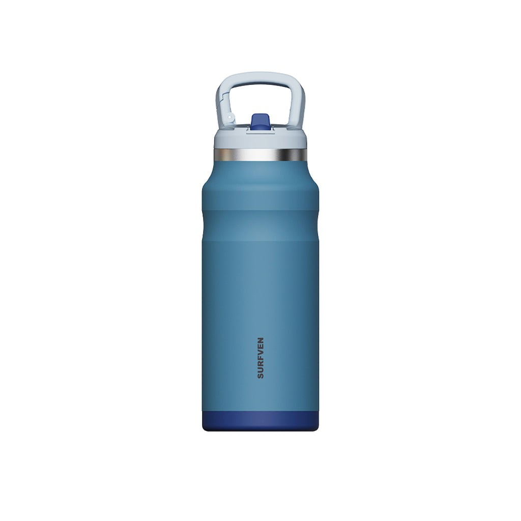 SURFVEN 27 oz Stainless Steel Double Wall Insulated Water Bottle with Flip-up Straw Lid, Blue