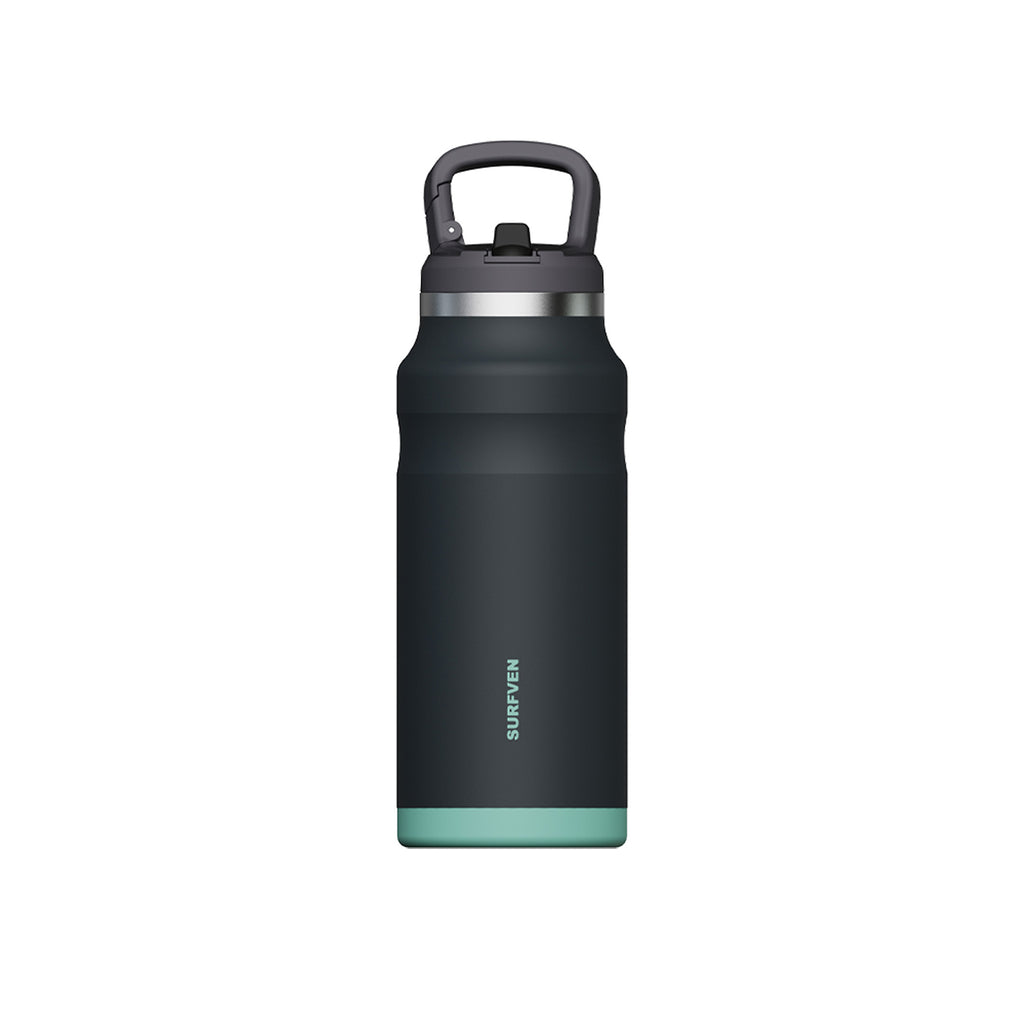 SURFVEN 27 oz Stainless Steel Double Wall Insulated Water Bottle with Flip-up Straw Lid, Black