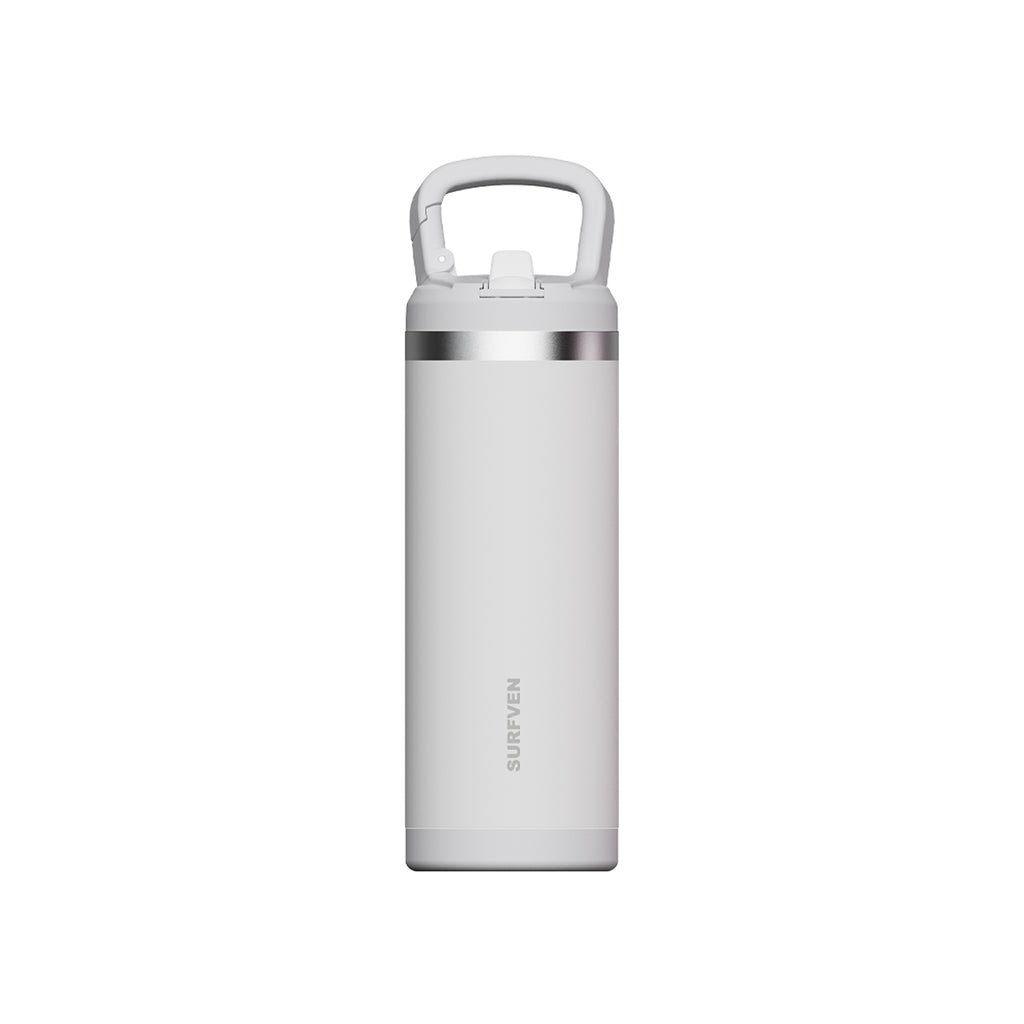 SURFVEN 18 oz Double Wall Stainless Steel Insulated Water Bottle with Leak Proof Flip Straw Lid, White