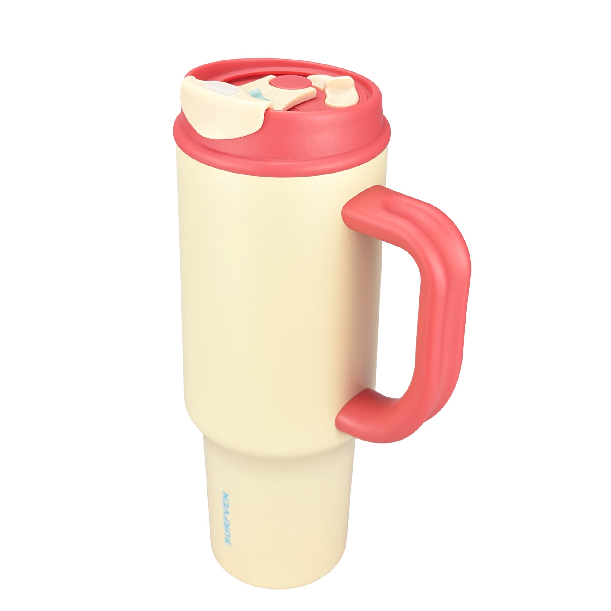 SURFVEN 40oz Double Wall Stainless Steel Insulated Tumbler with Handle and 2-in-1 Lid, Egg Shell