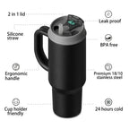 SURFVEN 40oz Double Wall Stainless Steel Insulated Tumbler with Handle and 2-in-1 Lid, Black