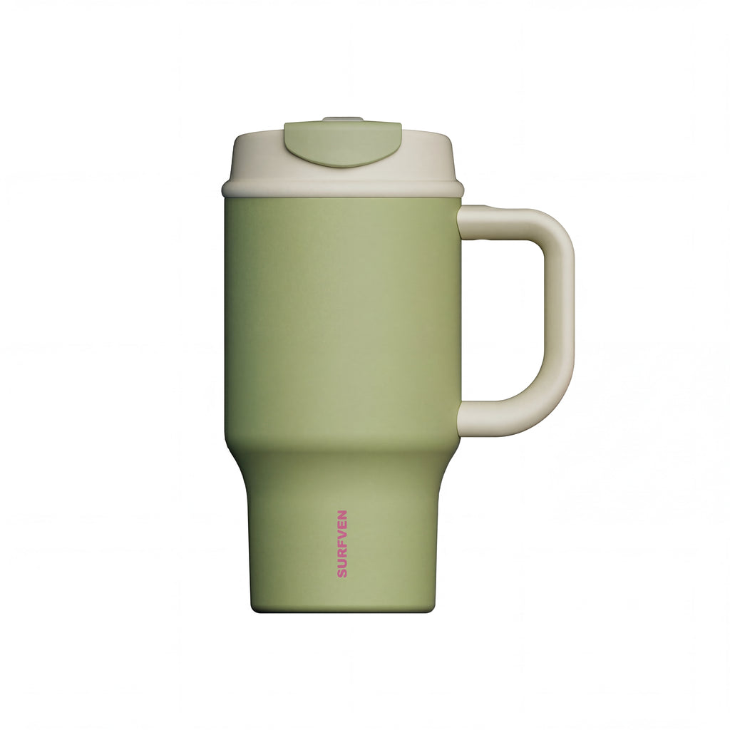 SURFVEN 30oz Insulated Stainless Steel Tumbler with Handle and Leak Proof Dual Sip Lid, Avocado Green