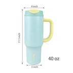 SURFVEN 40oz Double Wall Stainless Steel Insulated Tumbler with Handle and 2-in-1 Lid, Mint Blue
