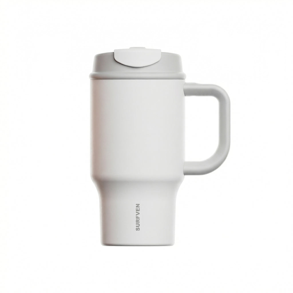 SURFVEN 30oz Insulated Stainless Steel Tumbler with Handle and Leak Proof Dual Sip Lid, White