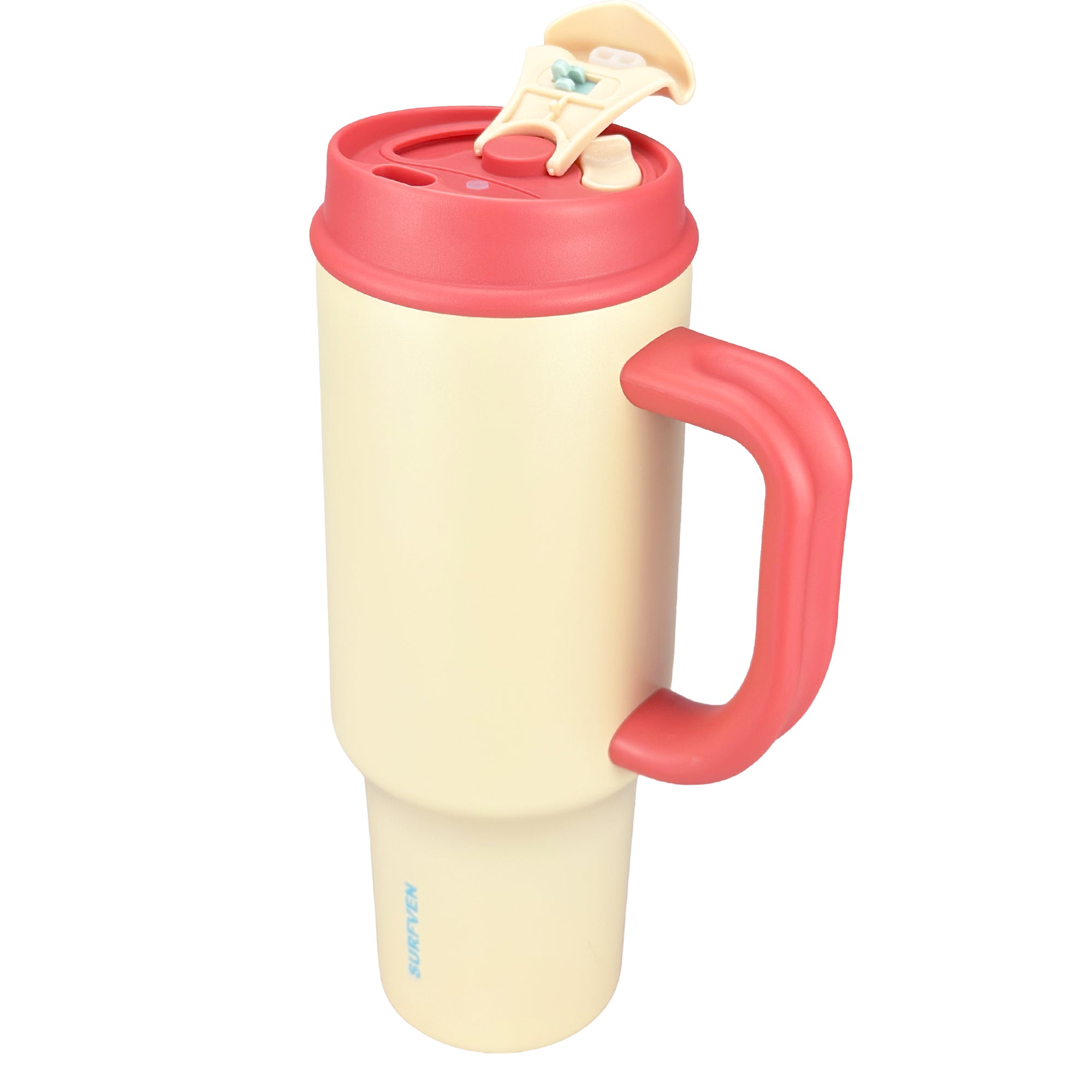 SURFVEN 40oz Double Wall Stainless Steel Insulated Tumbler with Handle and 2-in-1 Lid, Egg Shell