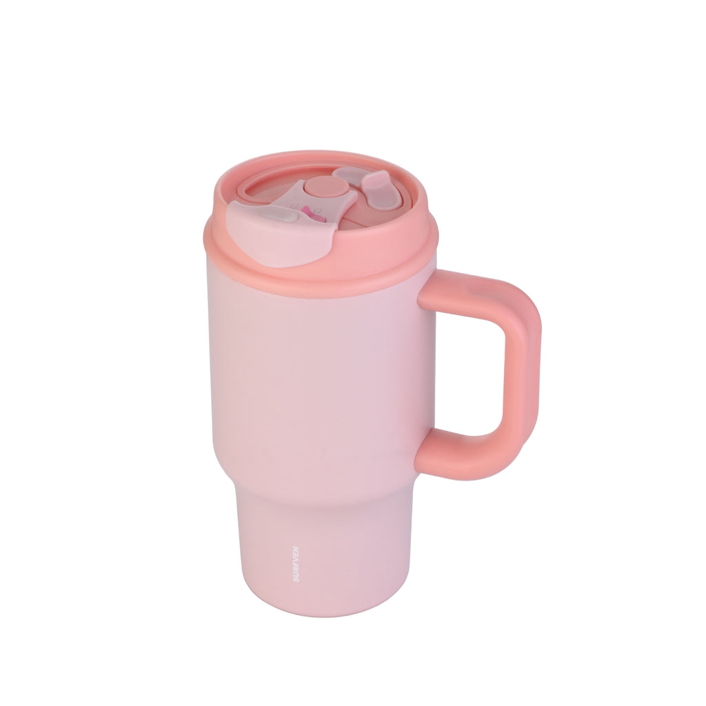 SURFVEN 30oz Insulated Stainless Steel Tumbler with Handle and Leak Proof Dual Sip Lid, Pink