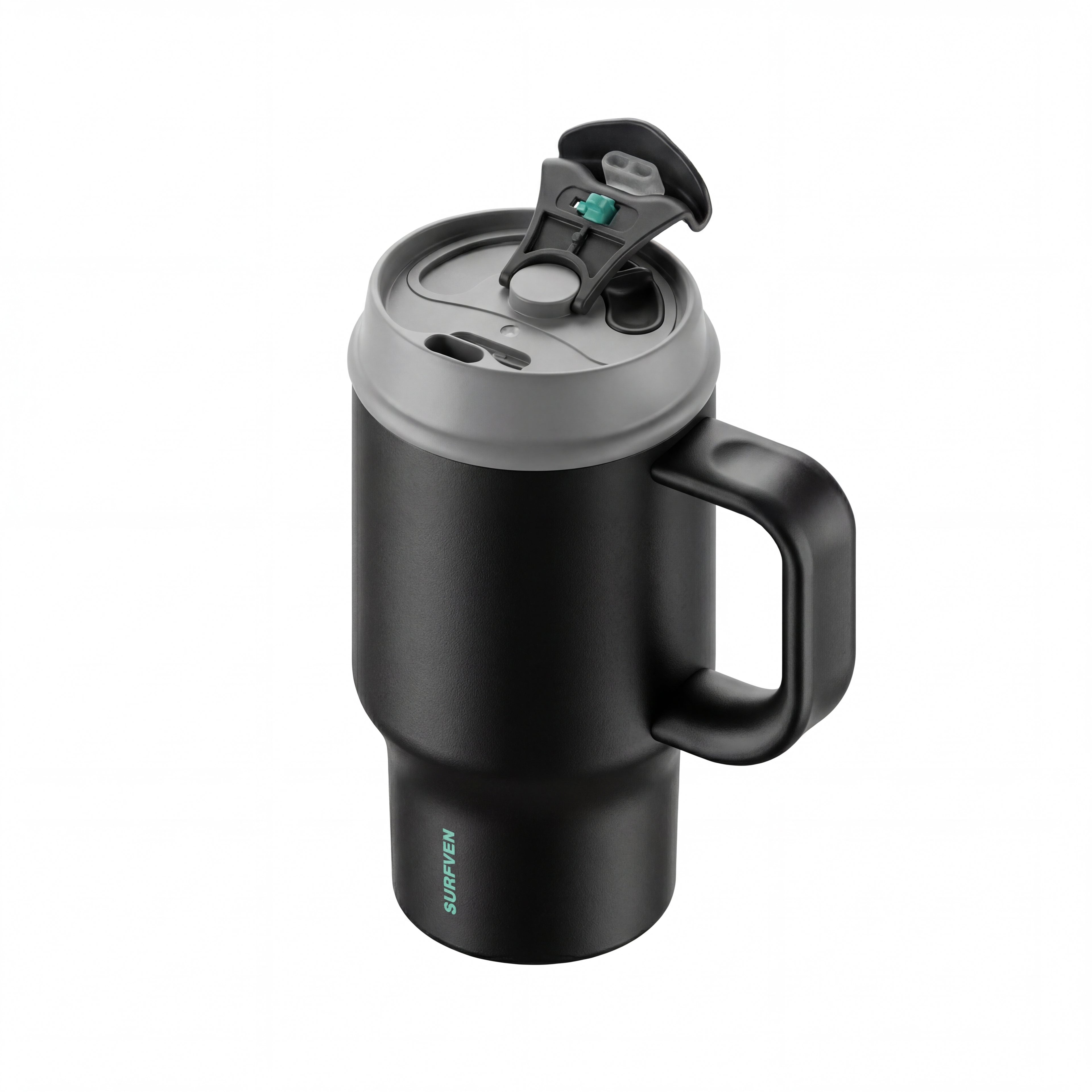 SURFVEN 30oz Insulated Stainless Steel Tumbler with Handle and Leak Proof Dual Sip Lid, Black