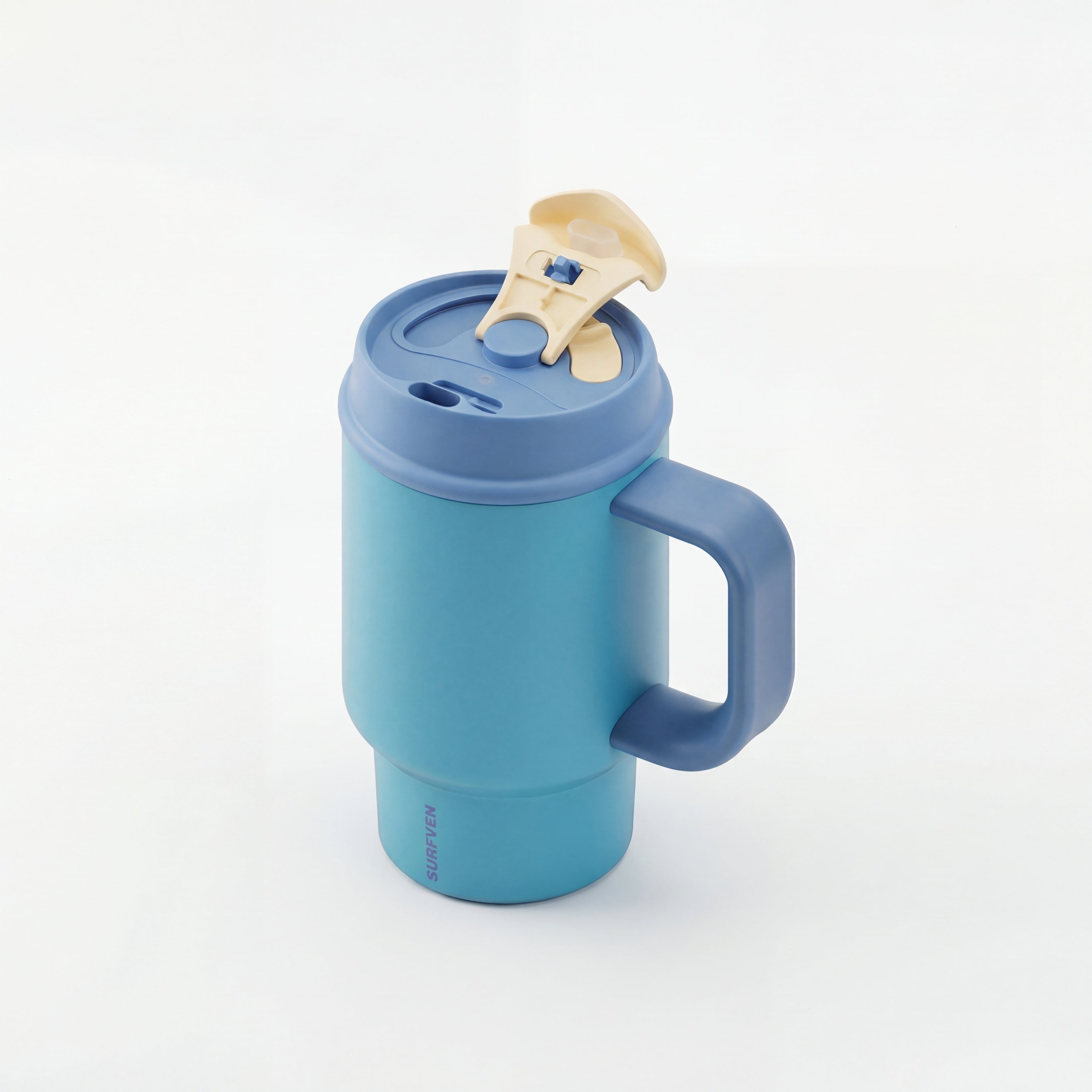 SURFVEN 24oz Double Wall Stainless Steel Insulated Tumbler with Handle and 2-in-1 Lid, Blue