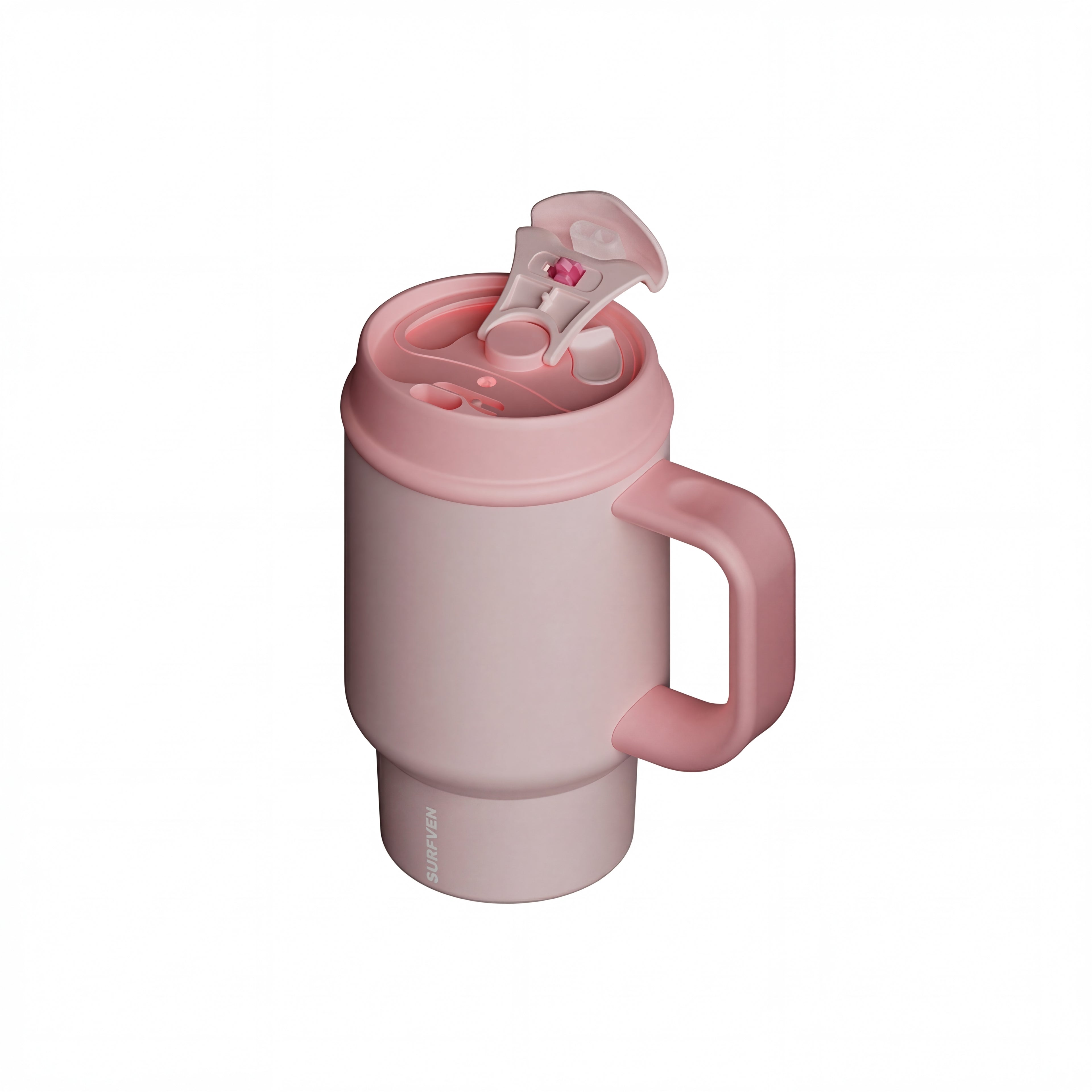 SURFVEN 24oz Double Wall Stainless Steel Insulated Tumbler with Handle and 2-in-1 Lid, Pink