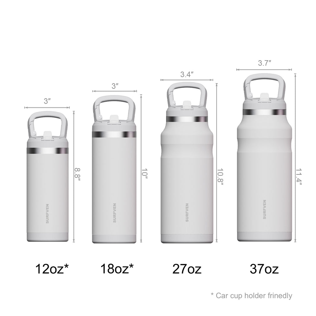 SURFVEN 18 oz Double Wall Stainless Steel Insulated Water Bottle with Leak Proof Flip Straw Lid, White