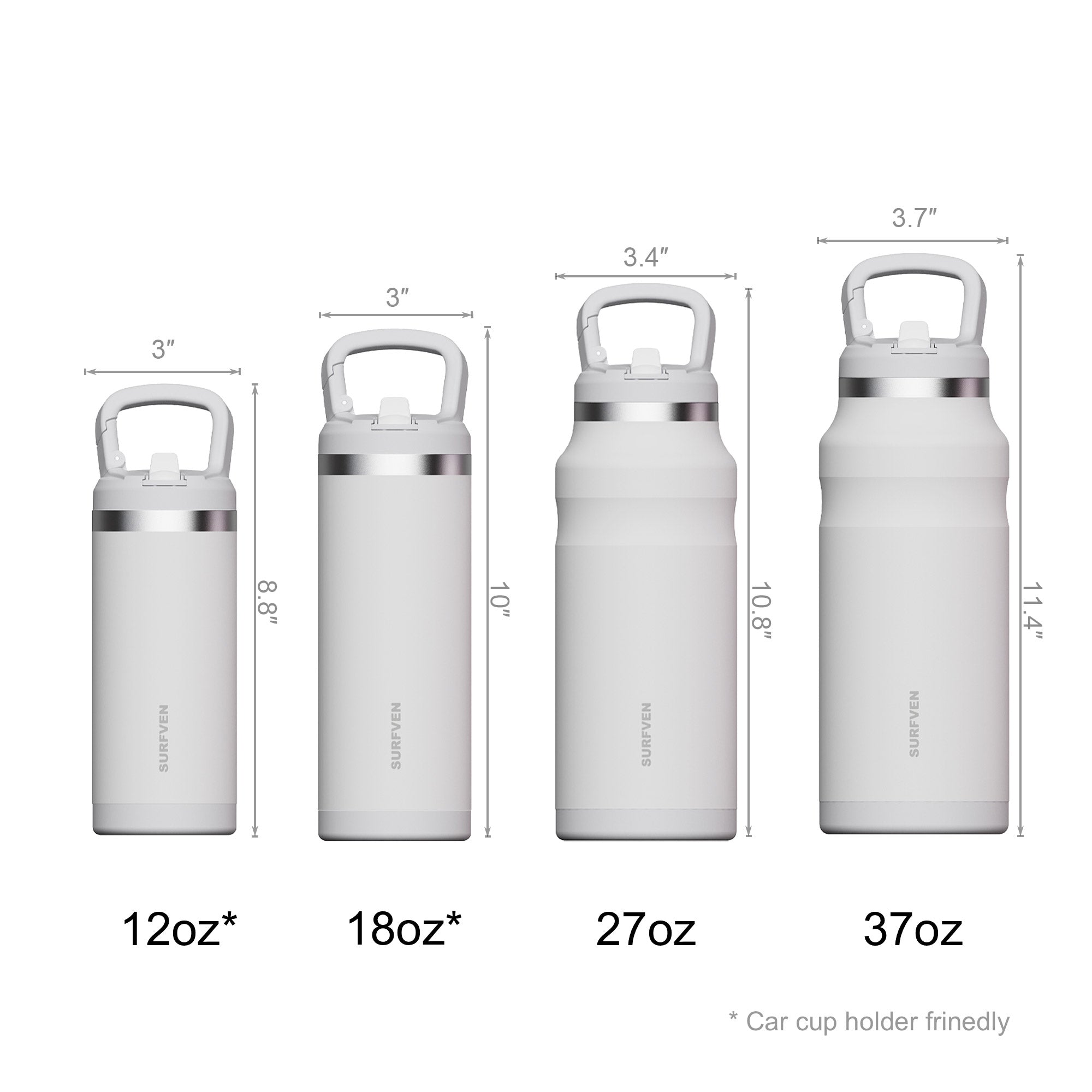 SURFVEN 18 oz Double Wall Stainless Steel Insulated Water Bottle with Leak Proof Flip Straw Lid, White