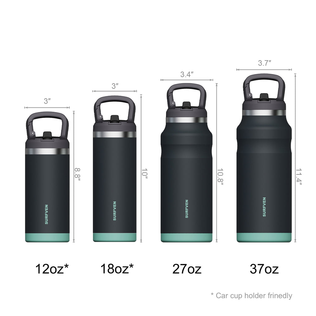 SURFVEN 27 oz Stainless Steel Double Wall Insulated Water Bottle with Flip-up Straw Lid, Black