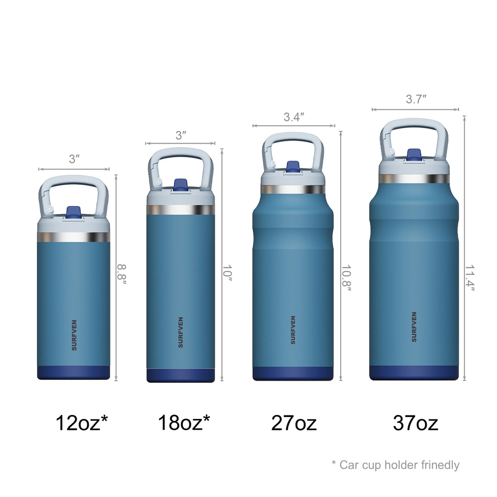 SURFVEN 18 oz Double Wall Stainless Steel Insulated Water Bottle with Leak Proof Flip Straw Lid, Blue