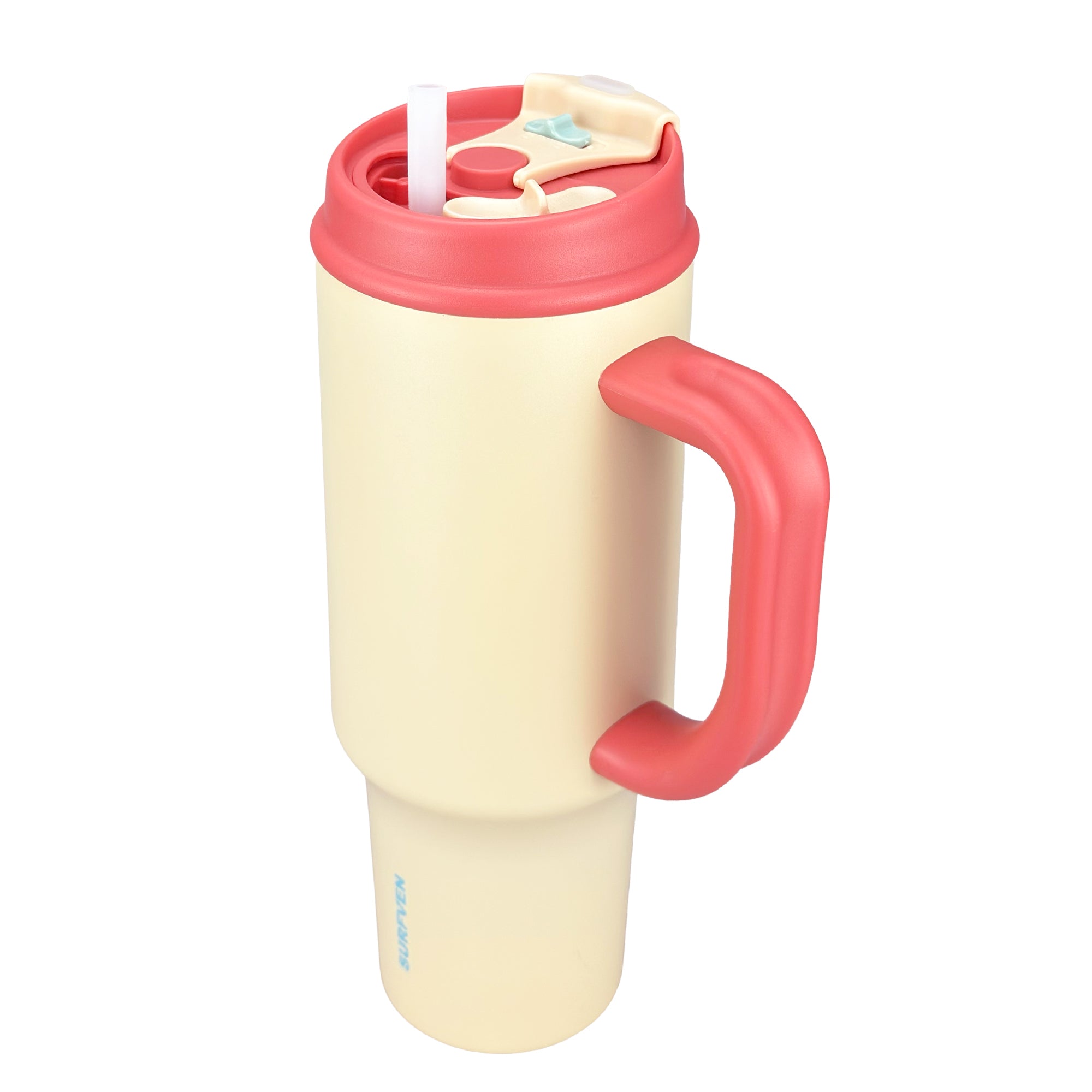 SURFVEN 40oz Double Wall Stainless Steel Insulated Tumbler with Handle and 2-in-1 Lid, Egg Shell