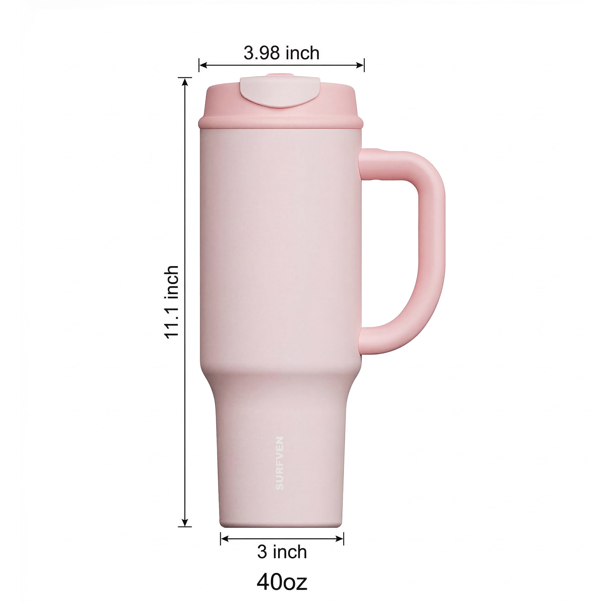 SURFVEN 40oz Double Wall Stainless Steel Insulated Tumbler with Handle and 2-in-1 Lid, Pink