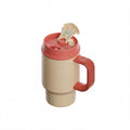 SURFVEN 24oz Double Wall Stainless Steel Insulated Tumbler with Handle and 2-in-1 Lid, Apricot Cream