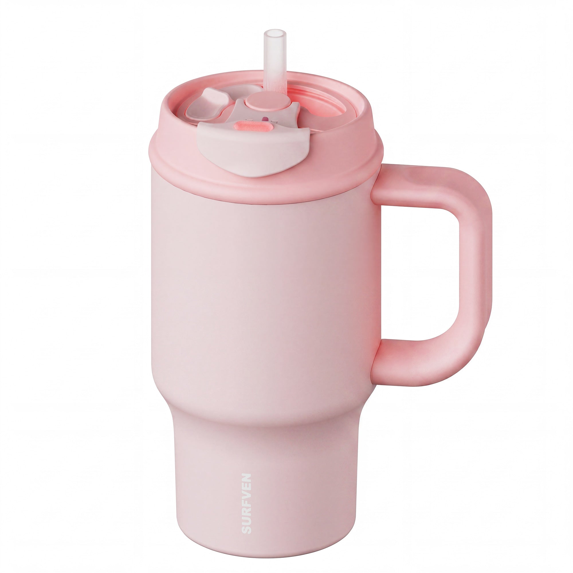 SURFVEN 30oz Insulated Stainless Steel Tumbler with Handle and Leak Proof Dual Sip Lid, Pink