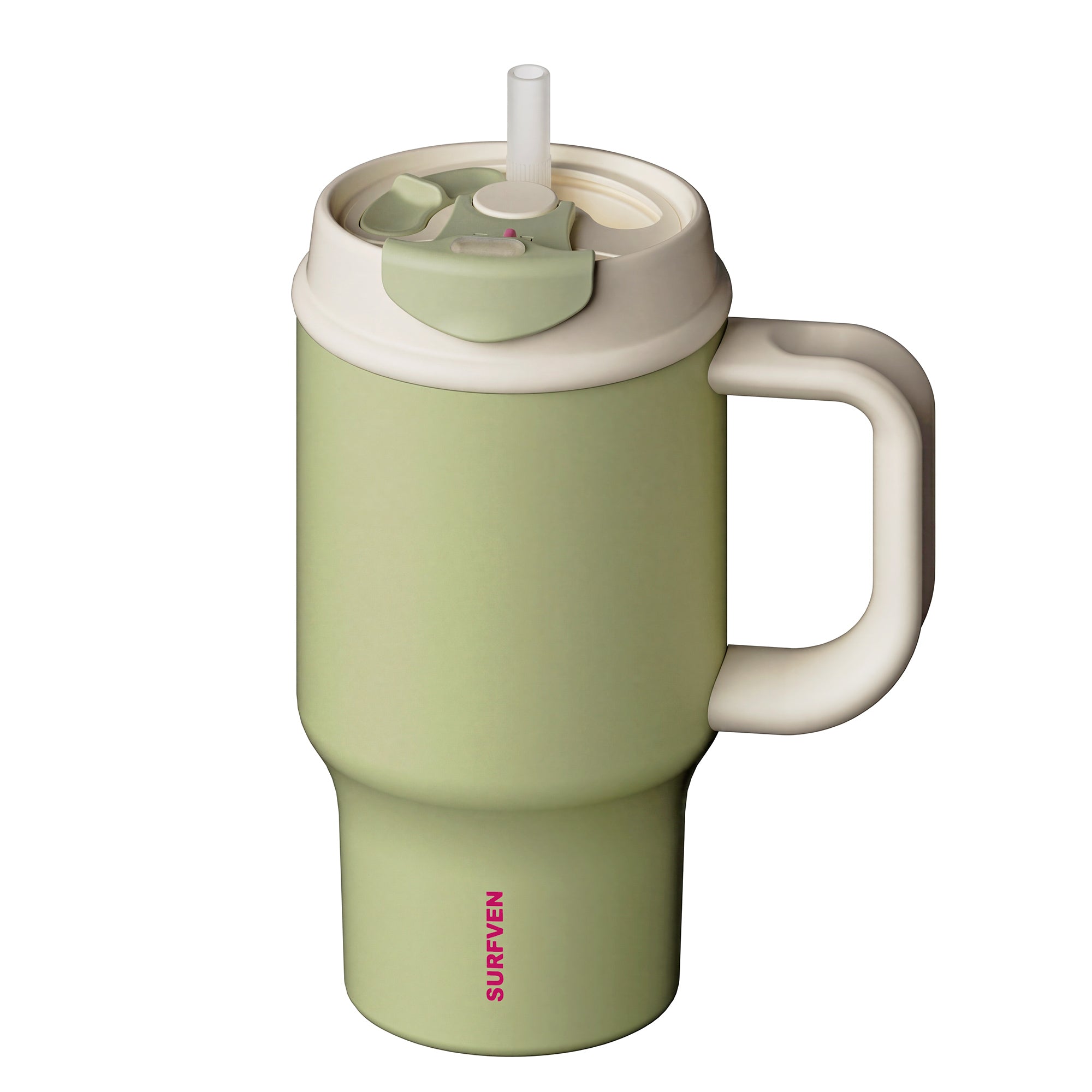 SURFVEN 30oz Insulated Stainless Steel Tumbler with Handle and Leak Proof Dual Sip Lid, Avocado Green